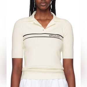 OFF-WHITE Striped Knit Polo Cream Short Sleeve Tee shirt top Revolve $595 S